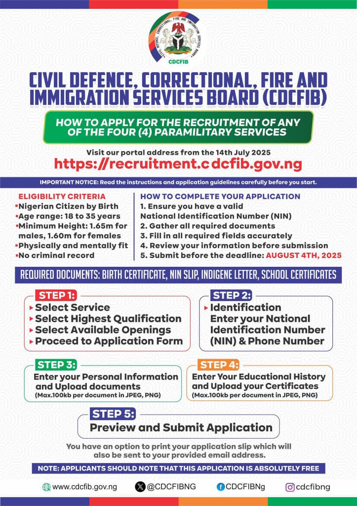 Civil Defence, Correctional, Fire and Immigration Services Board (CDCFIB) recruitment